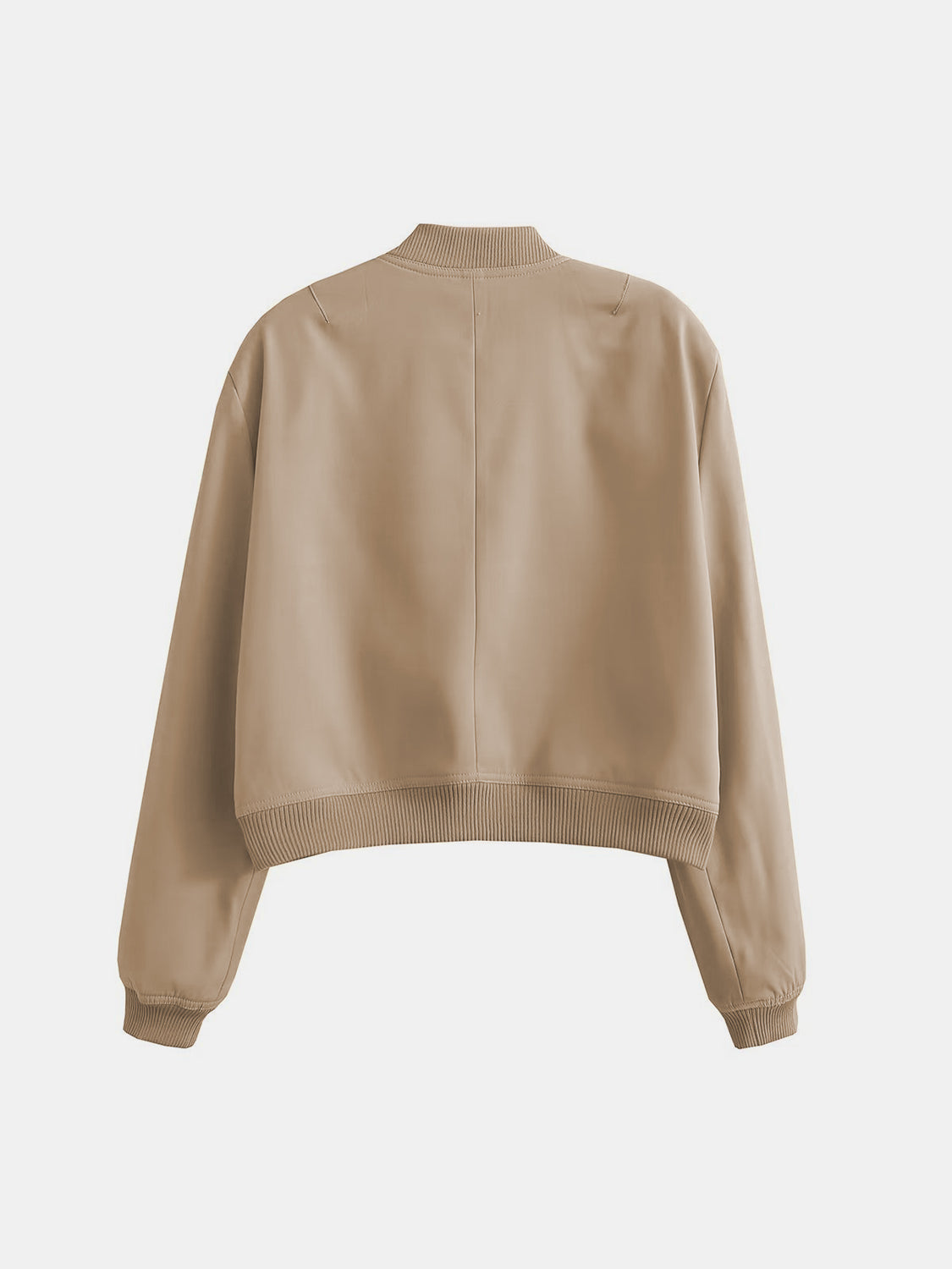 Women Baseball Cropped Jacket Pocketed Solid Snap Collared Long Sleeve 86be1c09-a3c6-441a-bb2a-9f654d02d670-Max Trendsi