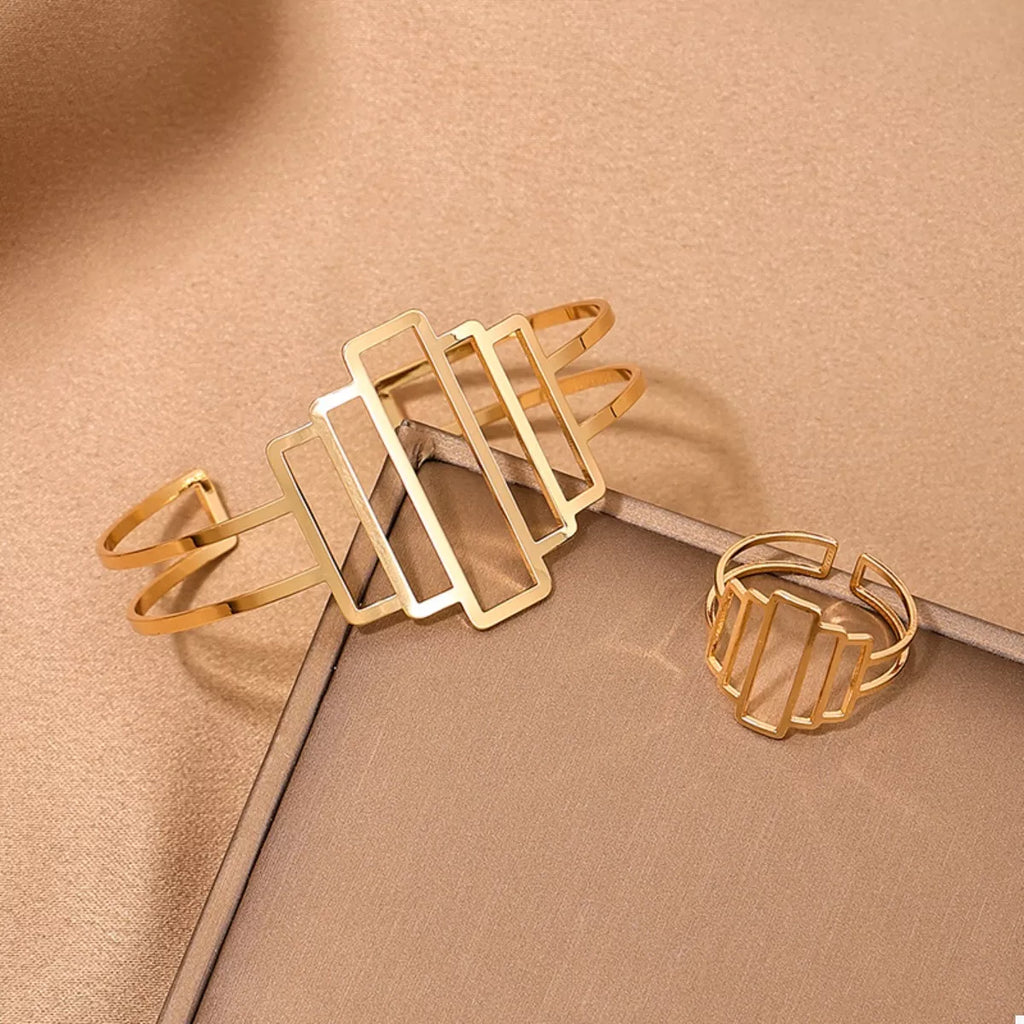Open Bracelet and Ring Jewelry Set 18K Gold-Plated Gold 2 Pcs 86bef95f-c563-4acf-b21b-26ab5e782692-Max-Origin Trendsi