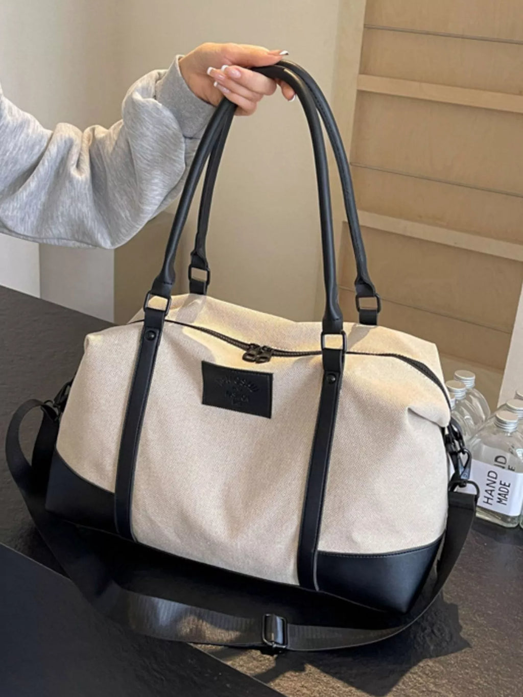 Travel Bag Canvas Leather Trim Large Handbags 86cea687-43ed-40da-92f4-410cb7f045b4-Max-Origin Trendsi
