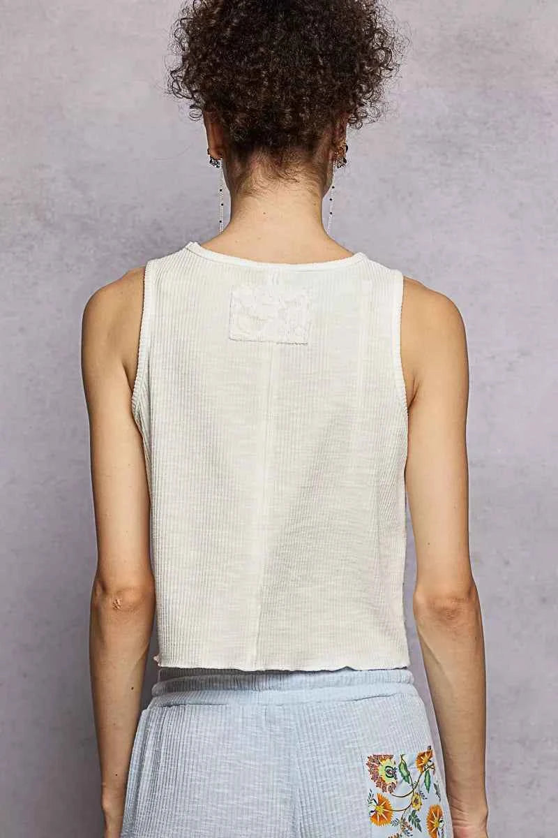 POL Ribbed Round Neck Cropped Tank with Lace Detail
