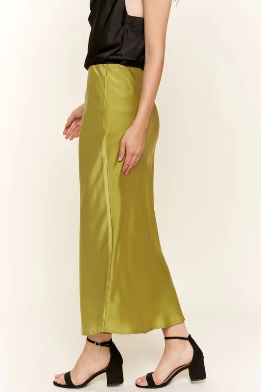 And The Why Satin Midi Skirt Greenish Basic Style 86e8d40afc954b728cf964ef1956eadc-Max-Origin Trendsi