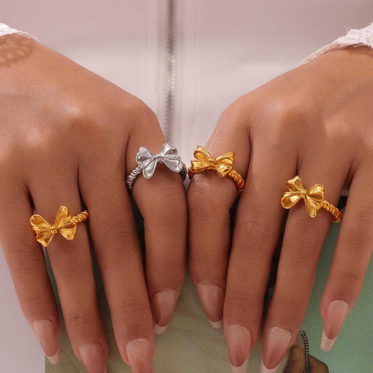 Bow Ring Twisted Titanium Steel 18K gold-plated Jewelry 86ed61a1-9598-4caa-827c-85833246ecda-Max Trendsi