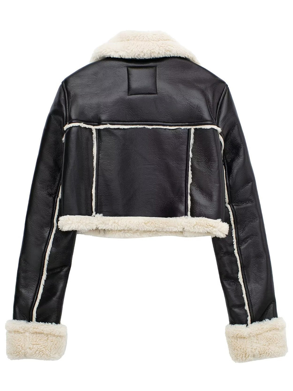 Women Faux Leather Cropped Jacket Collared Neck Long Sleeve Plush Lined 86ee7130-82d7-467e-8f41-e6c3b2dec7c5-Max Trendsi