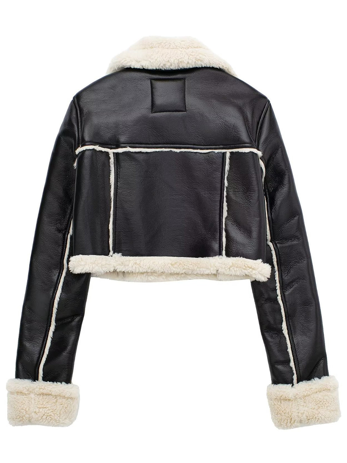 Women Faux Leather Cropped Jacket Collared Neck Long Sleeve Plush Lined 86ee7130-82d7-467e-8f41-e6c3b2dec7c5-Max Trendsi