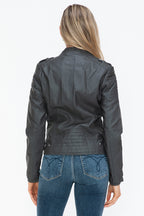 Snobbish PU Leather Biker Jacket Women Black with Side Zip Pockets 86fdf59d-f434-4210-9b60-9749e38354b1-Max Trendsi