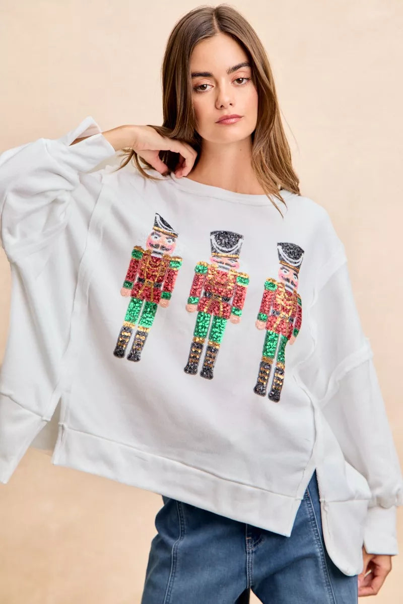 BiBi Sweatshirt Christmas Sequin Nutcrackers Embroidery Oversized Top 87076889782a4a9a80ff31ae92f814ed-Max-Origin Trendsi