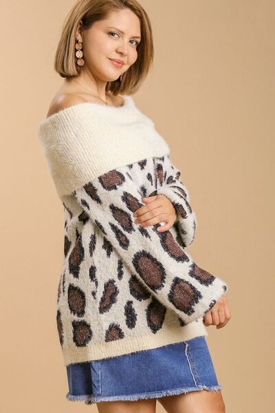 Umgee USA Leopard Off-Shoulder Sweater Long Sleeve Plus Size Cream 87275681-011b-4cf0-b6aa-cc5808c44505-Min Trendsi
