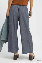 Umgee Wide-Leg Pants Navy Blue Striped Drawstring Trousers with Pockets 87309d81-df40-4ea8-a22d-df3586424e91-Max-Origin Trendsi