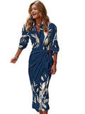Full-Length Printed Wrap Midi Dress with Belt Plus Size