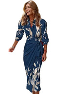 Full-Length Printed Wrap Midi Dress with Belt Plus Size