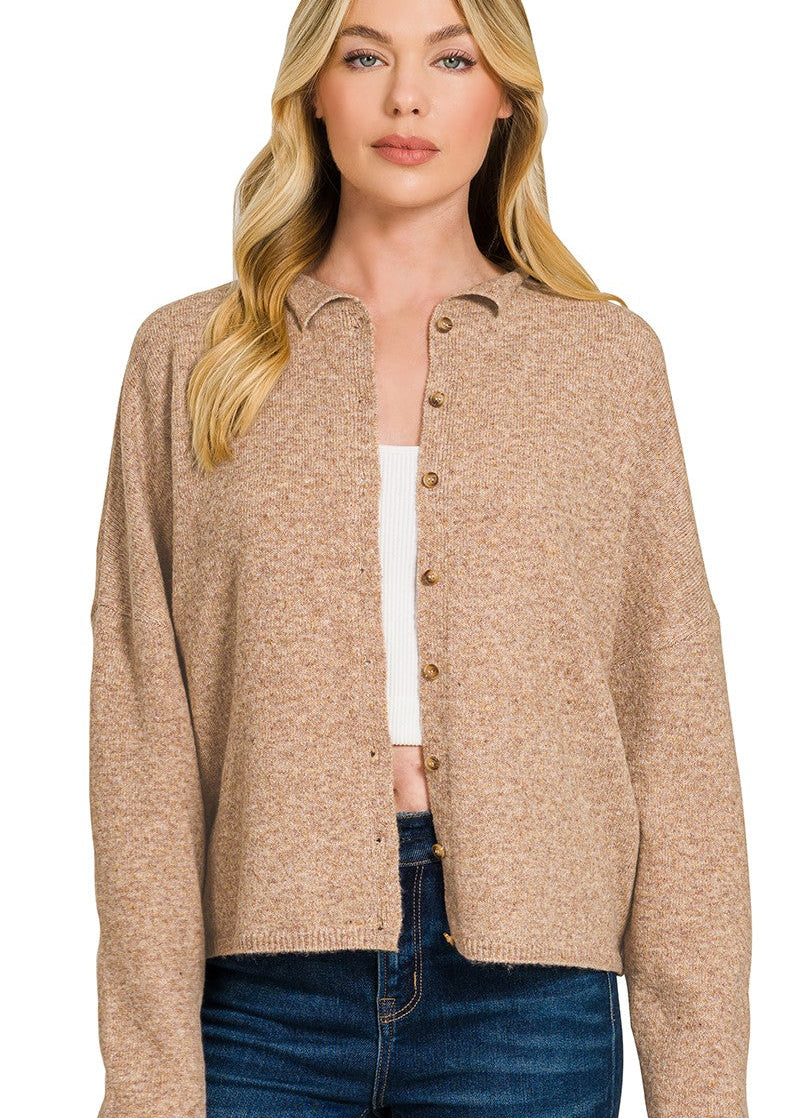 Zenana Classic Collared Button-Down Cardigan Sweater with Soft Knit Fabric and Long Sleeves