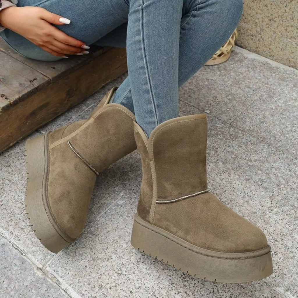 Women's Boots Warm Fluff Lined Round Toe Platform Flats 87722706cf9847fa84a27d3ad56d0728-Max-Origin Trendsi