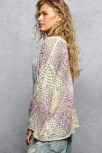 POL Crochet Cardigan Ivory Pink Open Front with Granny Square Pattern 8787956b-1672-4d2d-a406-3329006d0792-Max-Origin Trendsi