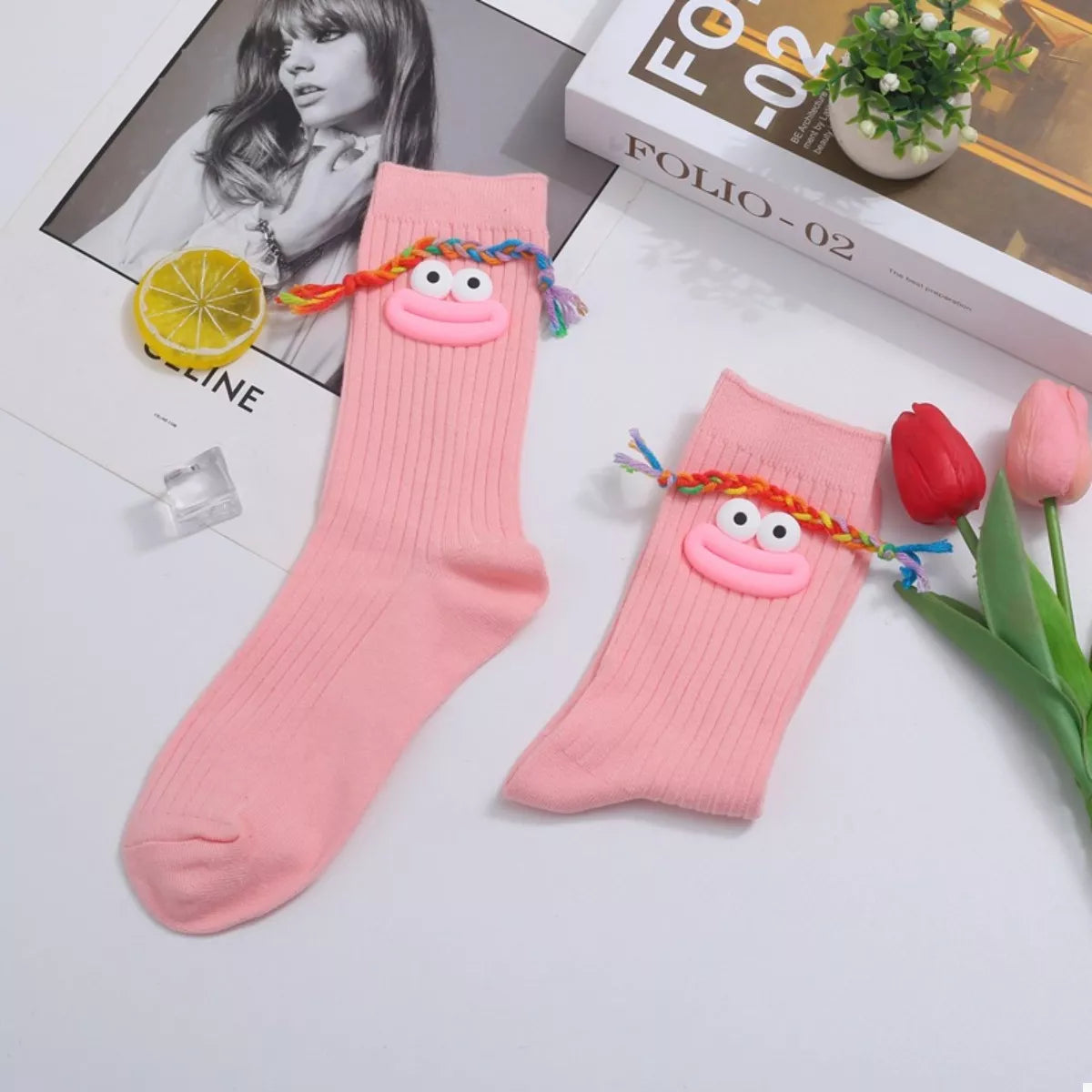 Women's Crew Socks Cotton Cartoon Ribbed Knit Funny Pink One Size 878c59b3-d8da-432f-9272-69447d38333b-Max-Origin Trendsi