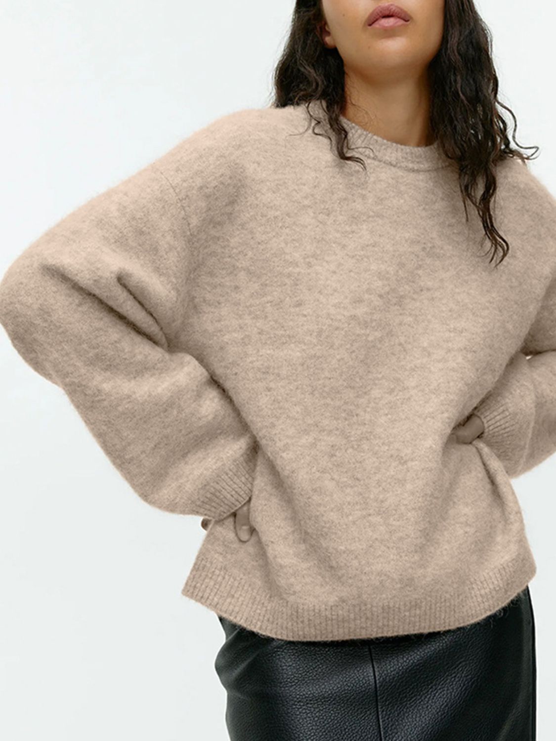 Women Sweater Round Neck Drop Shoulder Long Sleeve Soft Solid Pullover Tan One Size 8791253f-8d5e-4172-8d18-ea3f58f8c466-Max Trendsi