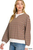 Zenana Striped Ribbed Banded Sweatshirt