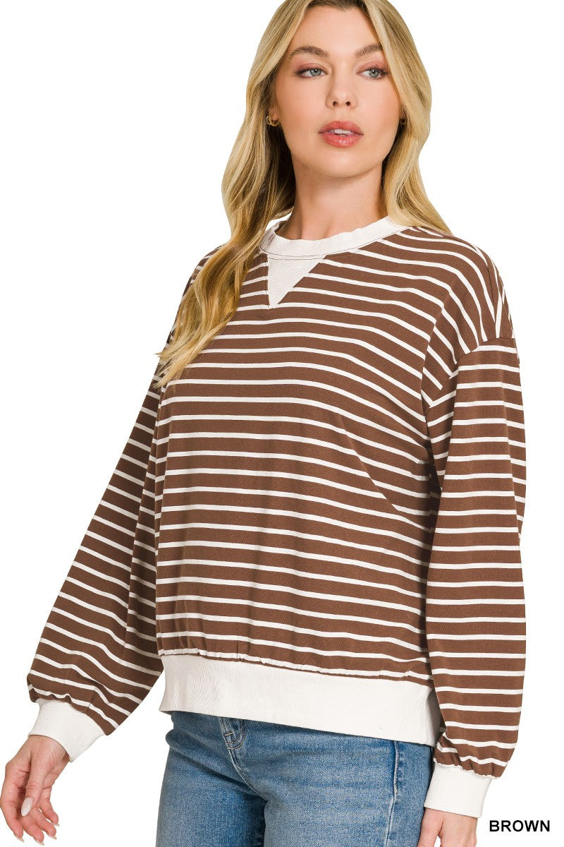 Zenana Striped Ribbed Banded Sweatshirt