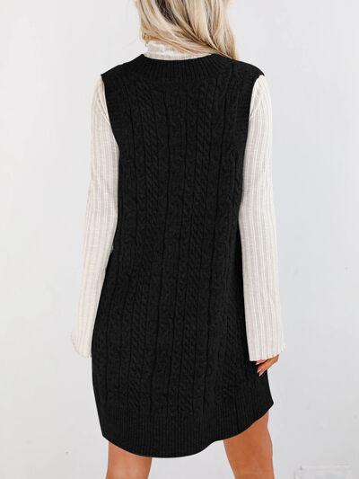 Lovelet Sweater Dress Mini V Neck Sleevless Cable Knit Overall 87b50287-6ec4-4889-bba9-2f759f6fc581-Min Trendsi