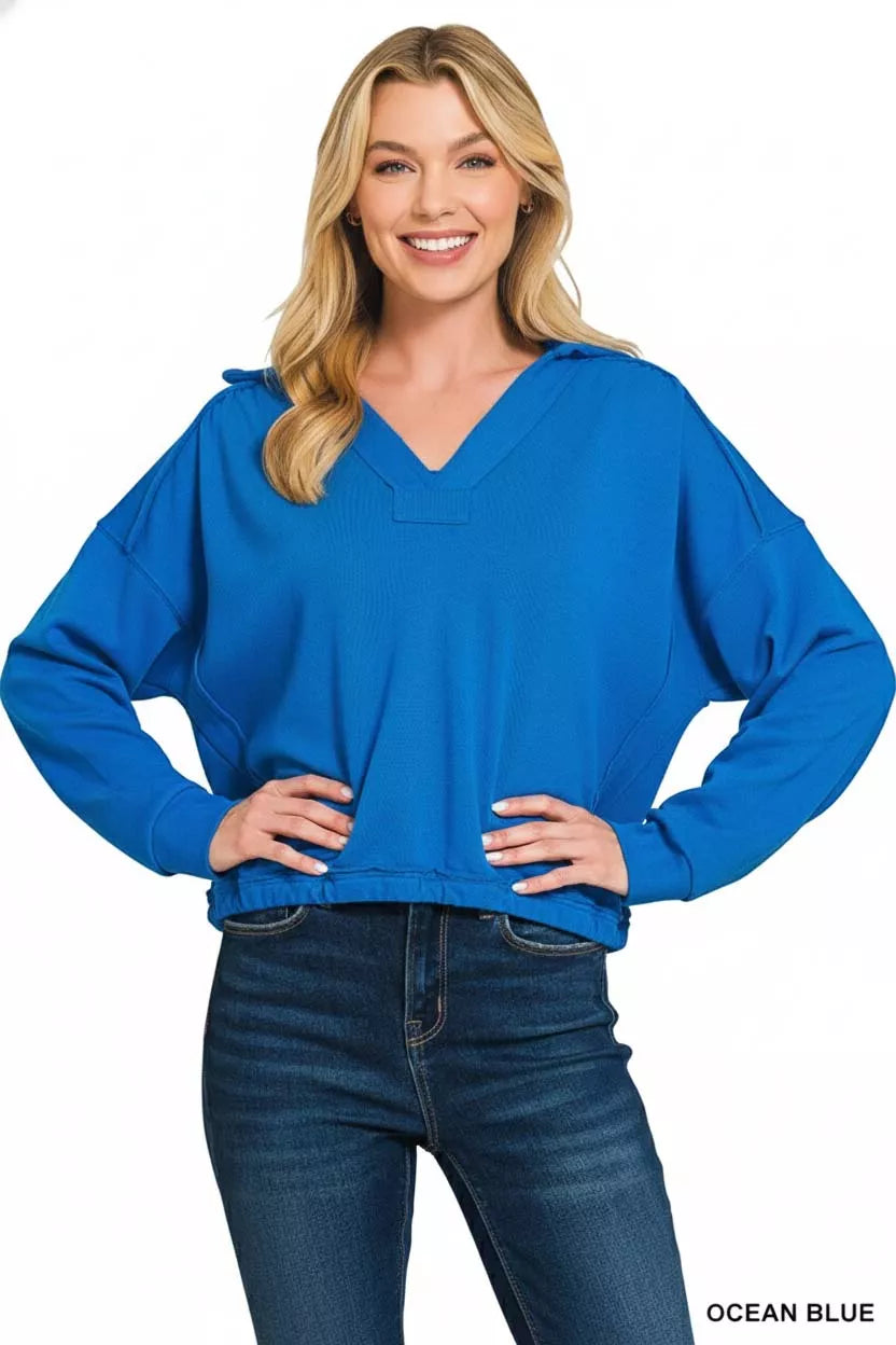 Zenana Women Sweatshirt Ocean Blue French Terry Collared Exposed Seam Top 87b91fb3-9e97-4452-afce-b3bd5f902561-Max-Origin Trendsi