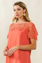 BiBi Dress Crochet Lace Yoke Detailed Wrinkled Short Sleeve 87e1126616d948d58f87c7b7e2fccead-Max-Origin Trendsi