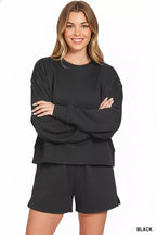 Zenana Womens Fleece Outfit Set Black Round Neck Sweatshirt and Shorts 87ee9f83-96bd-4ec2-8dc6-2f1331b4db1e-Max-Origin Trendsi
