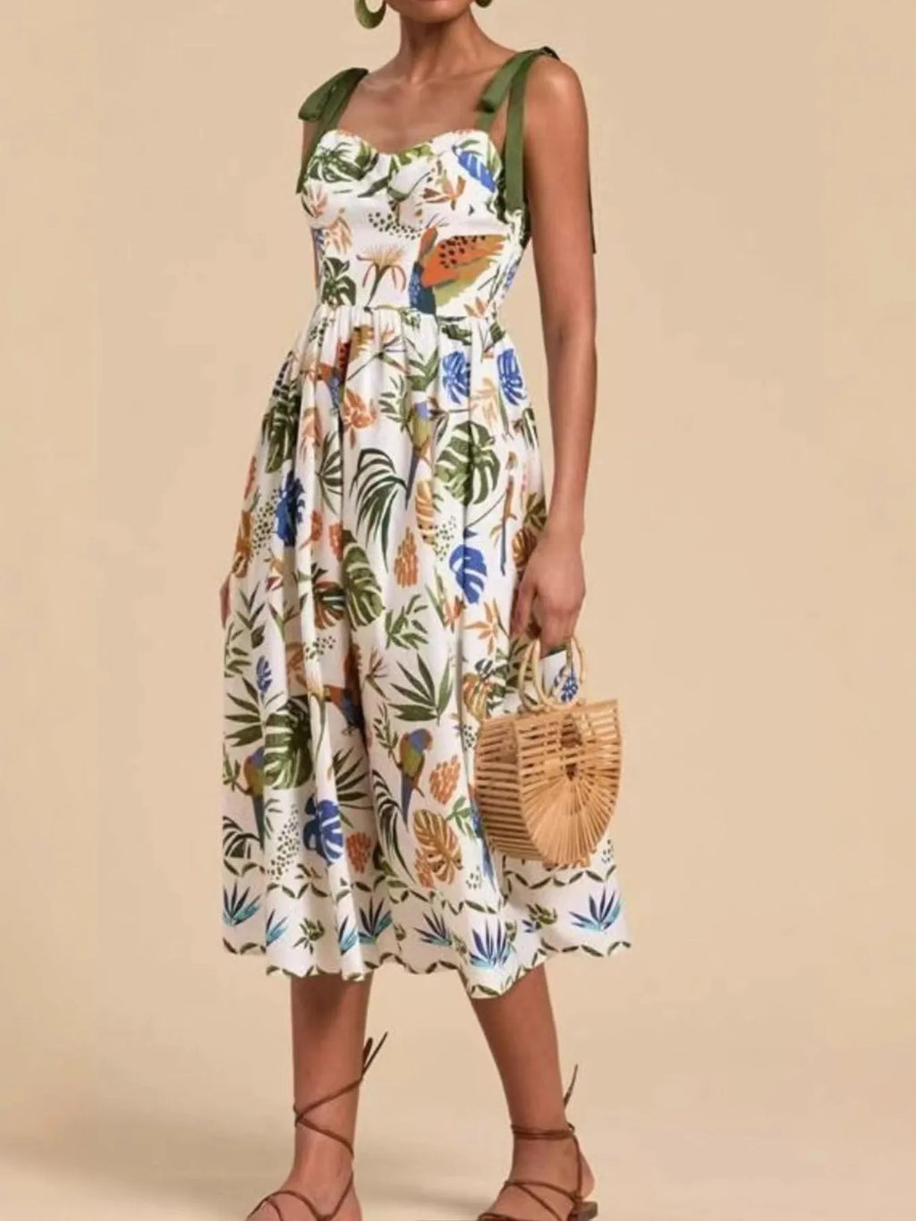 Floral Midi Dress Tropical Print Tie-Shoulder Sweetheart Neck Ruffled 882cf3fd-69c0-48a2-b10f-d0dd54e323dd-Max-Origin Trendsi
