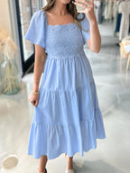 Lace Tiered Midi Dress with Short Sleeves