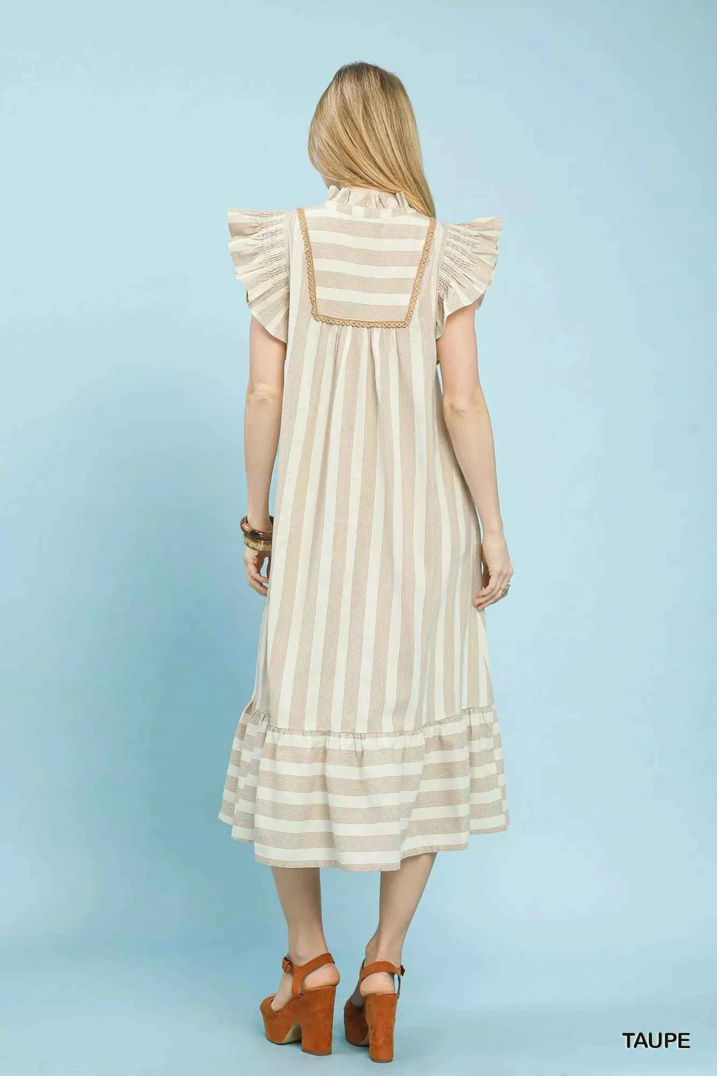 Umgee Stripe Ruffle Sleeve Tiered Midi Dress 88302c2e-2781-4218-896a-f1292a43db46-Max-Origin Trendsi