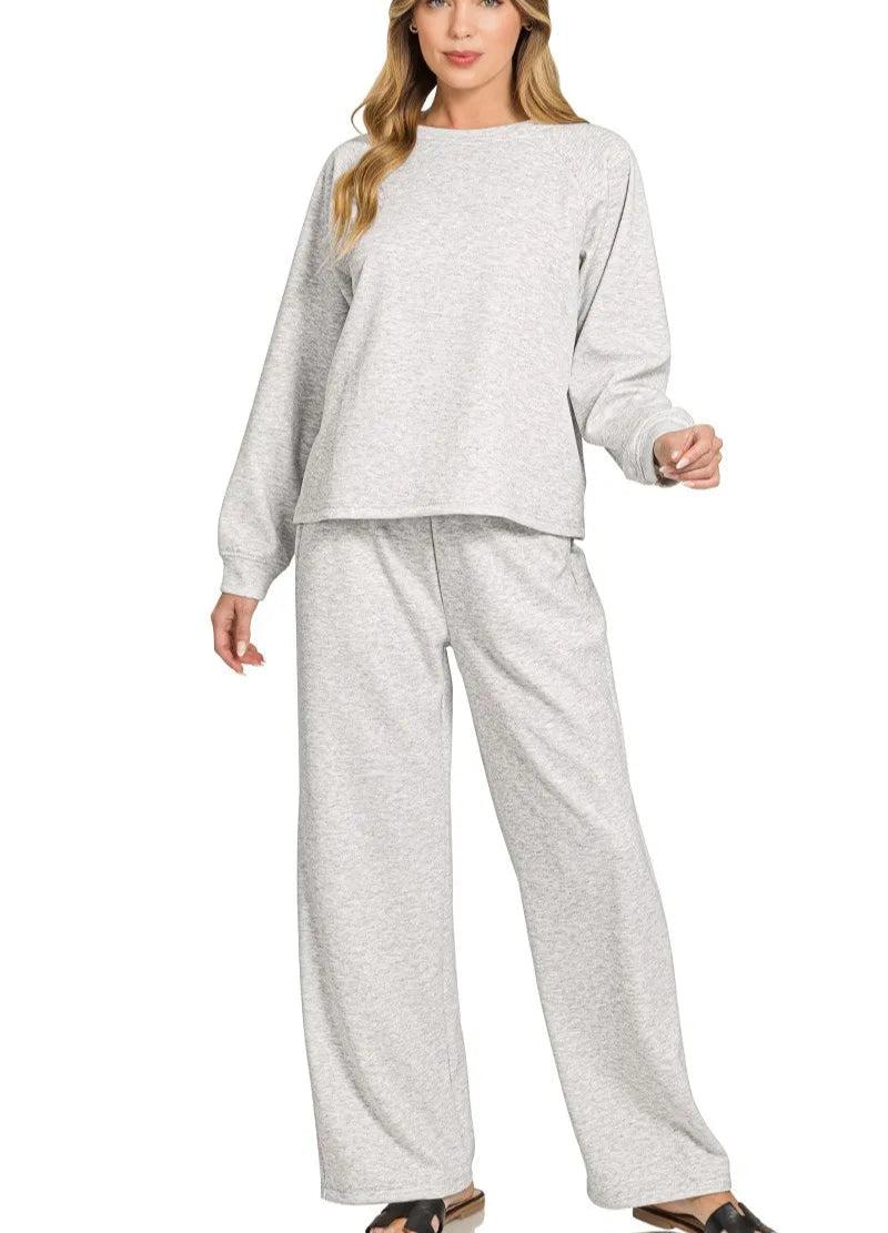 Zenana Sweatshirt and Pants Set Gray Scuba Crewneck Long Sleeve 2 Pcs H GREY 8840df99f820490aa01db05398142d85-Max-Origin Trendsi
