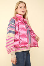 VERY J US Shiny Vest Metallic Zip Up Puffer Sleeveless Outwear 88420b06-6e42-4ce2-84d4-caff2f8db52e-Max Trendsi