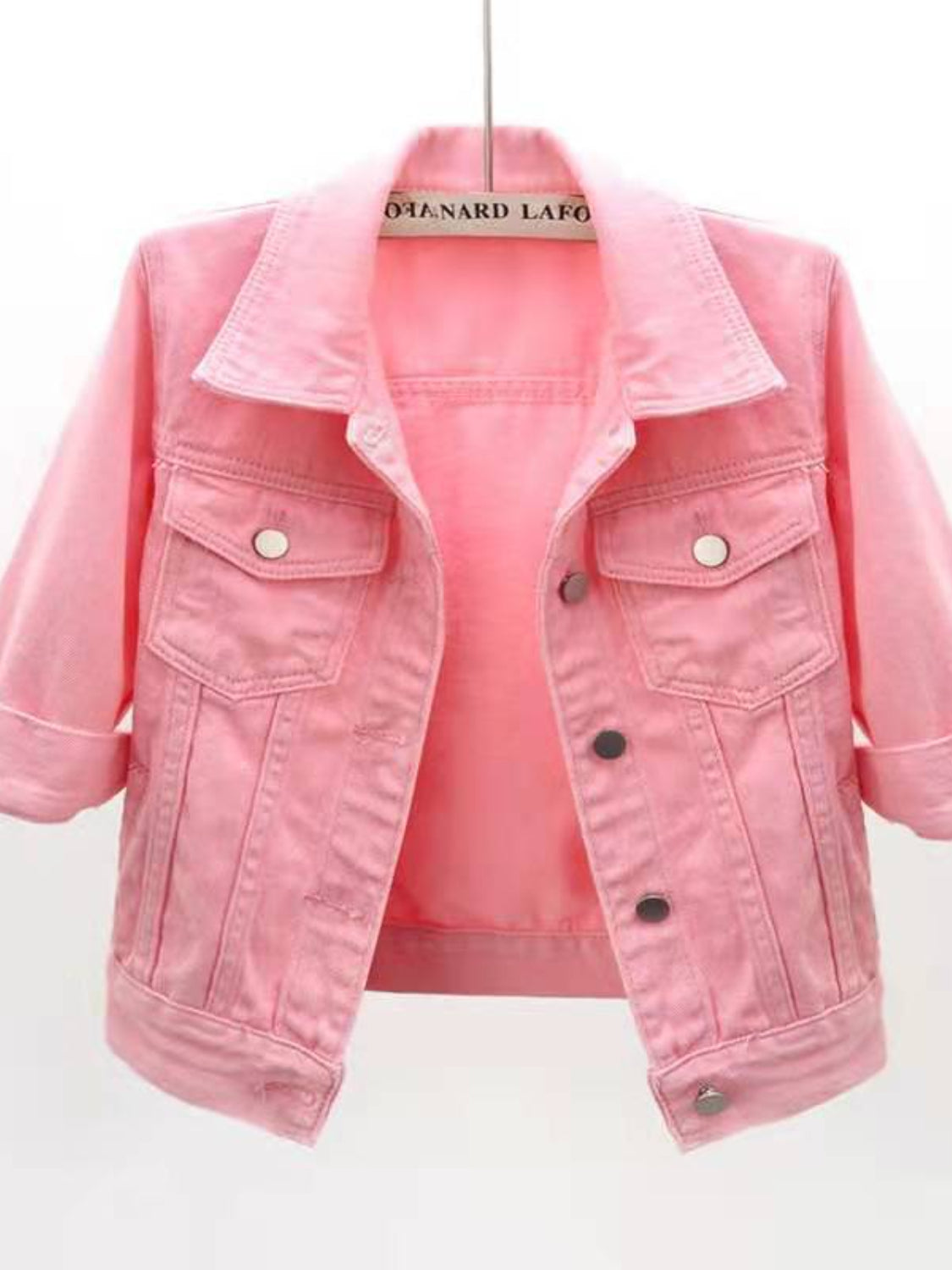 Cropped Denim Jacket Women's Half Sleeve Flap Pockets Plus Sizes S-5XL 88444133-c8d4-493d-a8d9-6b3b27f20656-Max Trendsi