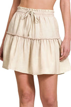 Zenana Mini Skirts Tencel Washed Tiered Ruffled Sand Beige SAND BEIGE 88554a40-bb55-48fa-9972-e669668d97d9-Max-Origin Trendsi