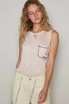 POL Tank Top Blush Pink with Floral Contrast Stitching Patch Pocket 8857982b-21b1-45b7-8577-574f1e1220d7-Max-Origin Trendsi