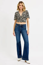 RISEN Women's Flare Jeans Tummy Control Mid Rise Dark Wash 885a694d8d2a45ebb53a8a776a802250-Max-Origin Trendsi