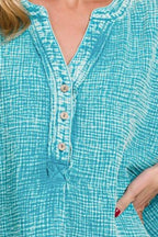 Zenana T-shirt Light Teal Washed Double Gauze 3/4 Button Henley Neck Shirt Top 8863c65c-461b-4fc4-a910-dad158ab46c2-Max-Origin Trendsi
