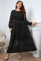 Honey Melo Plus Size Embroidered Round Neck Long Sleeve Maxi Dress