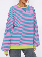Women's Sweatshirt Striped Round Neck Long Sleeve Oversized Ribbed 887f3fad-0836-4d6d-b01b-aa7ea33d4101-Max-Origin Trendsi