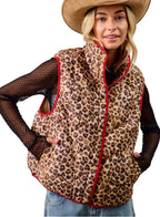 BiBi Leopard Print Piping Detail Quilted Vest