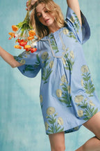 Umgee Mini Cotton Dress Light Blue Tropical Print Bell Short Sleeve 88993edf-1742-4f49-8da2-3ee4abc56ac2-Max-Origin Trendsi