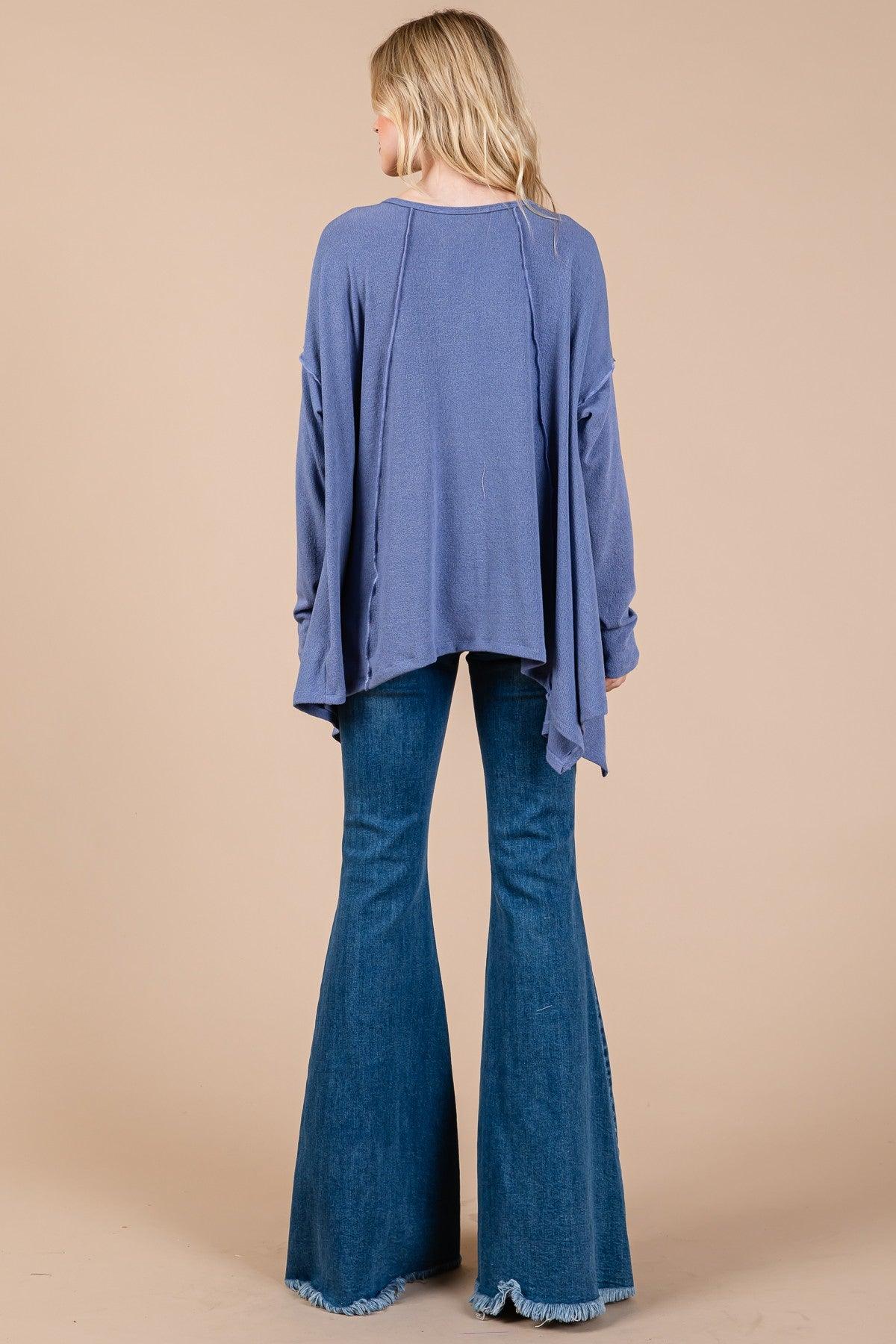 Ces Femme Top Oversized Asymmetrical Long Sleeve Blouse 889d14ba-1645-49cd-93f5-904297e1b6c8-Max Trendsi