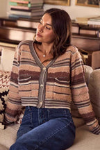SO ME Women Cardigan Brown Textured Variegated Multi Color Sweater 889d955bc7d14a33a1560664f90639ab-Max-Origin Trendsi
