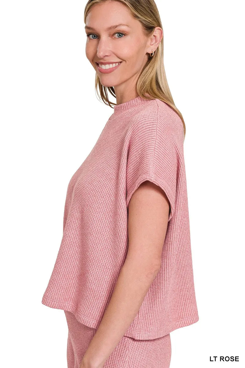 Zenana Sweater Set Light Rose Knit Boxy Top Short Sleeve & Long Pants 2 Pcs 889ddfbc672c463d9ce920e6c420a6c3-Max-Origin Trendsi