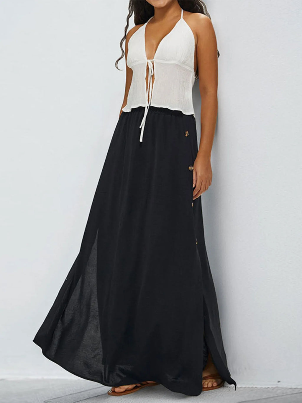 Black Maxi Skirt Side Buttoned High Waist Oversized with Pockets 88a2c84111164122a5ea88d78d47abd9-Max-Origin Trendsi