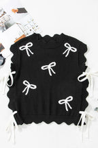 Women's Sweater Black Bow Side Ties Scalloped Hem Cap Sleeve 88a53fe3-65d3-4b67-8617-a5c56b114967-Max-Origin Trendsi