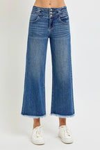 RISEN Women's Crop Jeans High Rise Wide Leg with Wide Band Detail DARK 88a56639a47b481bb4db0437ce7e382f-Max-Origin Trendsi