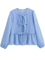 Blouse Front Tied Round Neck Long Sleeve Cotton Blend Tops 88ceeef2-d331-454e-b222-02e3b81f9aac-Max_5a0305f4-b4ae-4e03-a388-3aec2b0cb38c Trendsi