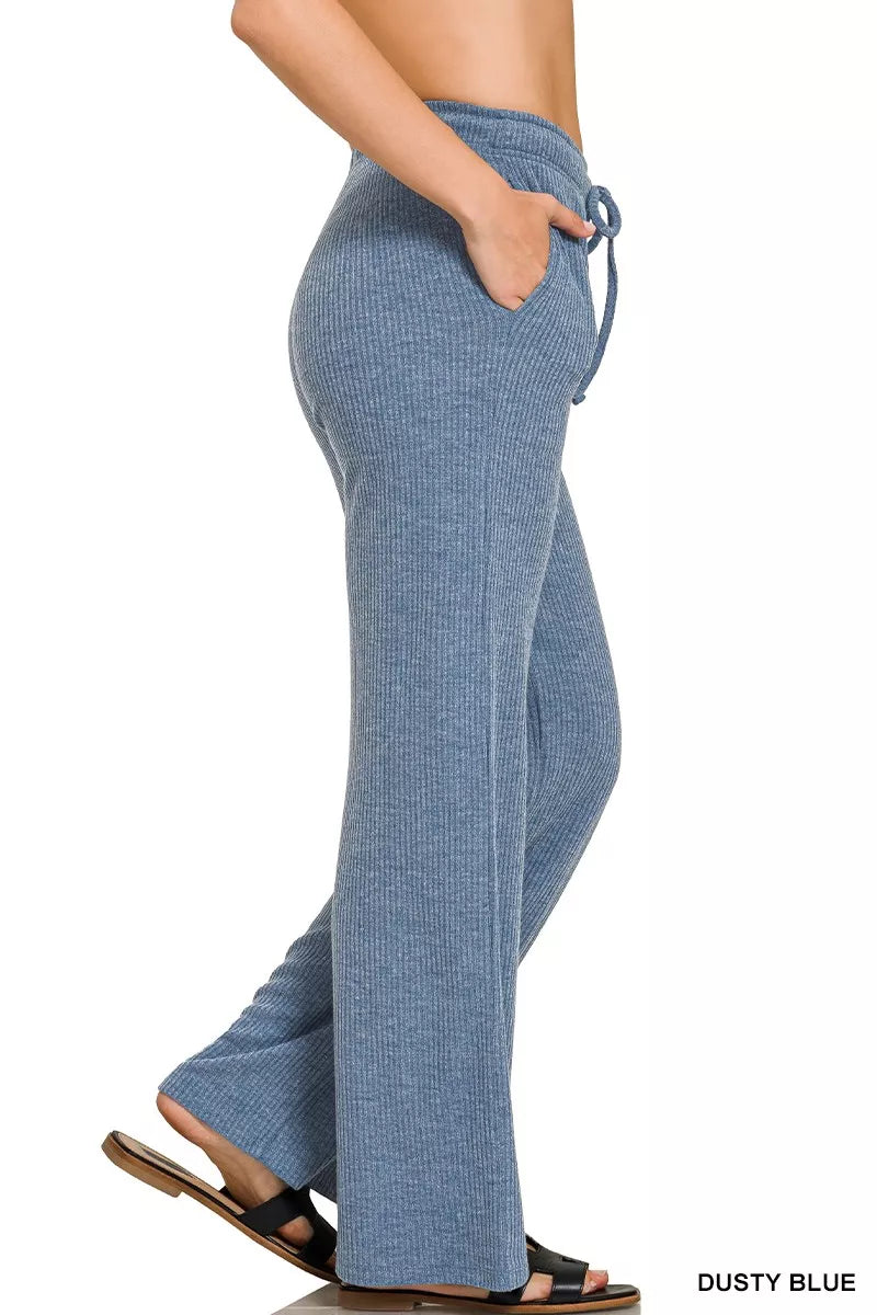 Zenana Lounge Pants Dusty Blue Ribbed Drawstring Joggers 88e18c7e9d0444daa6e50b47ef8e2cc5-Max-Origin Trendsi