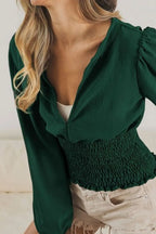 BiBi Top Smoking Waist Band and Puff Long Sleeves Deep V Neck Blouse 88efc2c5-7ff9-40bc-bac2-0953d3f43007-Max-Origin Trendsi