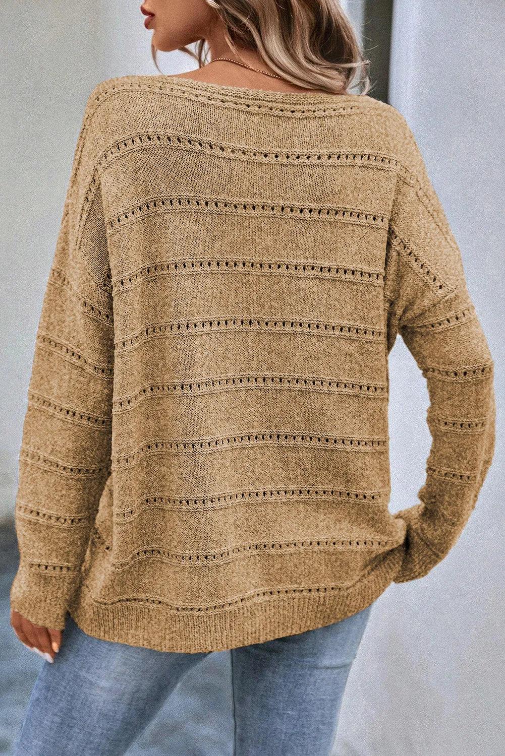 Sweater Boat Neck Dropped Shoulder Long Sleeve Knitwear 88f50e69-eb40-486a-ad86-f8615a76d097-Max Trendsi