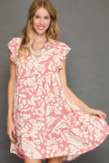 Umgee Mini Dress Floral Pink Two Tone Printed Ruffled Cap Sleeve Blush Pink 89168fa4-736b-4ec7-9148-00197a1821e9-Max-Origin Trendsi